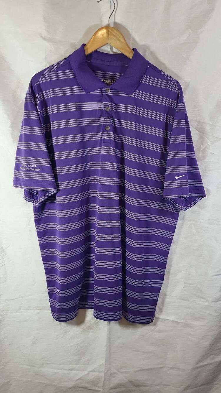 Nike Golf Tour Performance Dri-Fit Purple White Striped Polo Shirt
